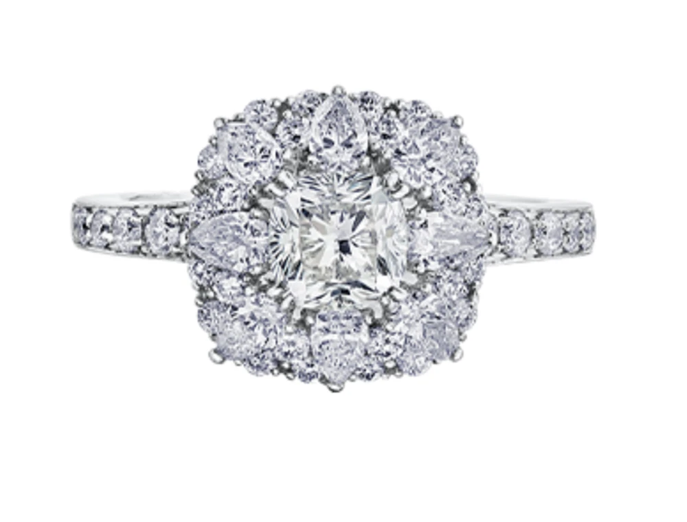 18K White Gold/Palladium Alloy (hypoallergenic) 1.50-2.31cttw Cushion Cut Diamond Halo Ring - Gold / 1.50 Carat Total