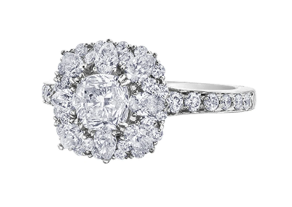 18K White Gold/Palladium Alloy (hypoallergenic) 1.50-2.31cttw Cushion Cut Diamond Halo Ring - Gold / 1.50 Carat Total