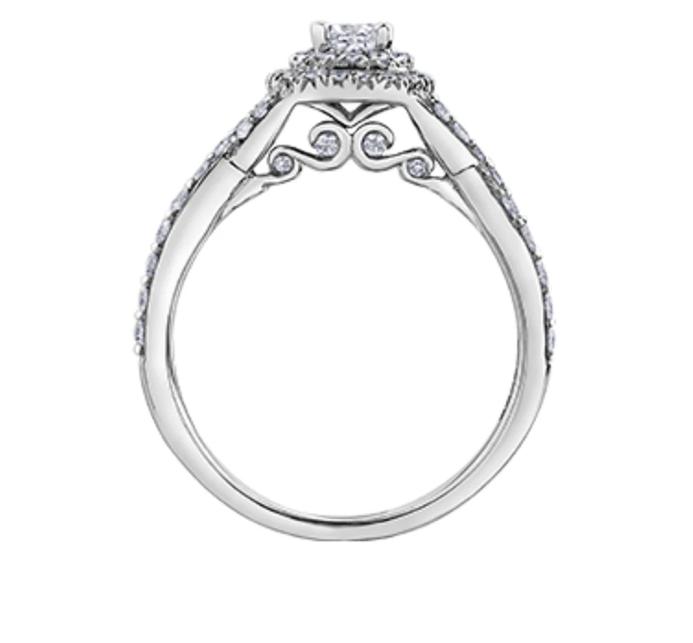18K White Gold/Palladium Alloy (hypoallergenic) 1.00cttw Cushion Shape Double Halo Diamond Ring - Gold /