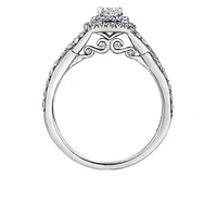 18K White Gold/Palladium Alloy (hypoallergenic) 1.00cttw Cushion Shape Double Halo Diamond Ring - Gold /