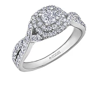 18K White Gold/Palladium Alloy (hypoallergenic) 1.00cttw Cushion Shape Double Halo Diamond Ring - Gold /