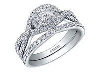 18K White Gold/Palladium Alloy (hypoallergenic) 1.00cttw Cushion Shape Double Halo Diamond Ring - Gold /