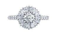 18K White Gold/Palladium Alloy (hypoallergenic) 1.50cttw Round Brilliant Diamond Halo Ring - Gold /