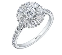 18K White Gold/Palladium Alloy (hypoallergenic) 1.50cttw Round Brilliant Diamond Halo Ring - Gold /