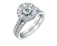 18K White Gold/Palladium Alloy (hypoallergenic) 1.50cttw Round Brilliant Diamond Halo Ring - Gold /