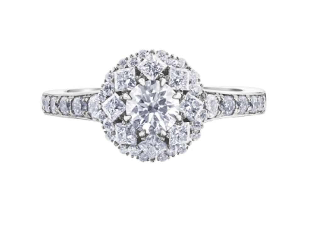 18K White Gold/Palladium Alloy(hypoallergenic) Halo Diamond Ring