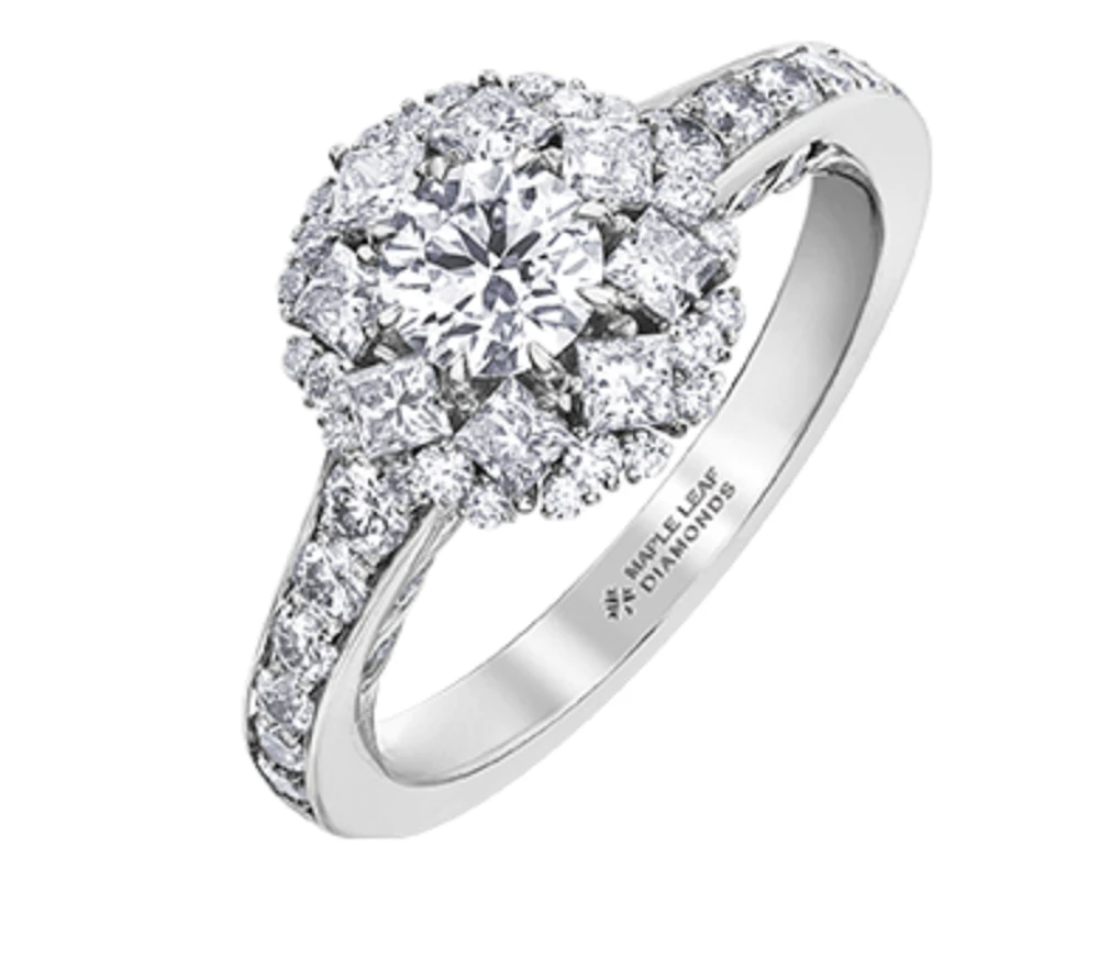 18K White Gold/Palladium Alloy(hypoallergenic) Halo Diamond Ring