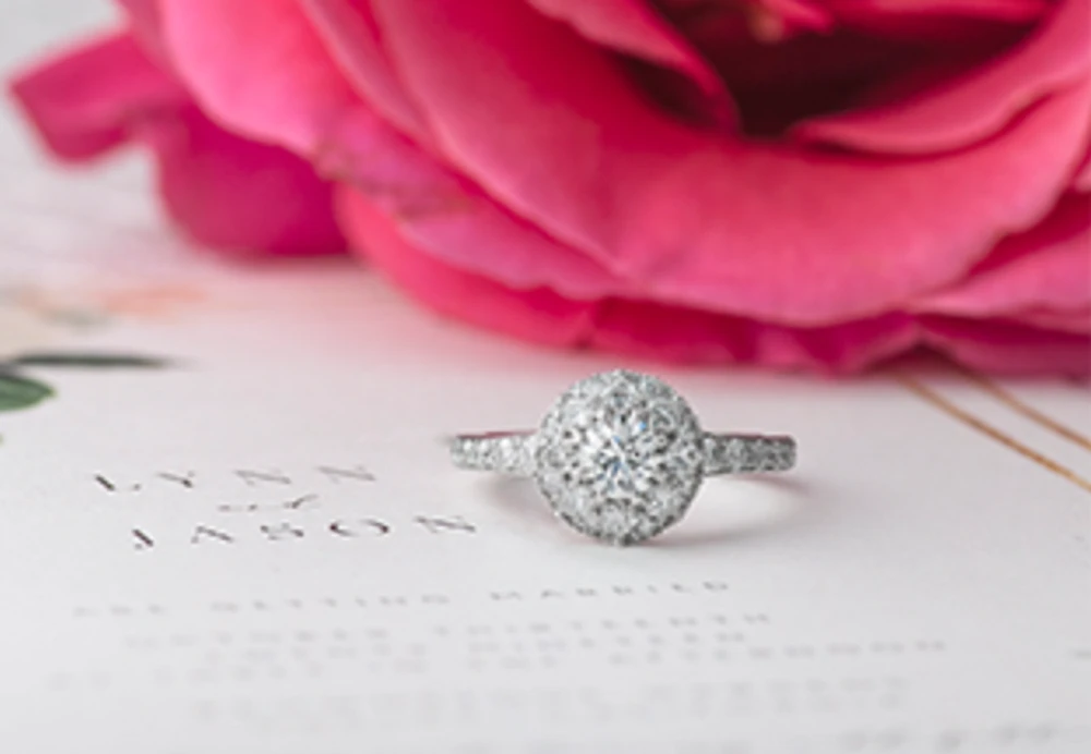 18K White Gold/Palladium Alloy(hypoallergenic) Halo Diamond Ring