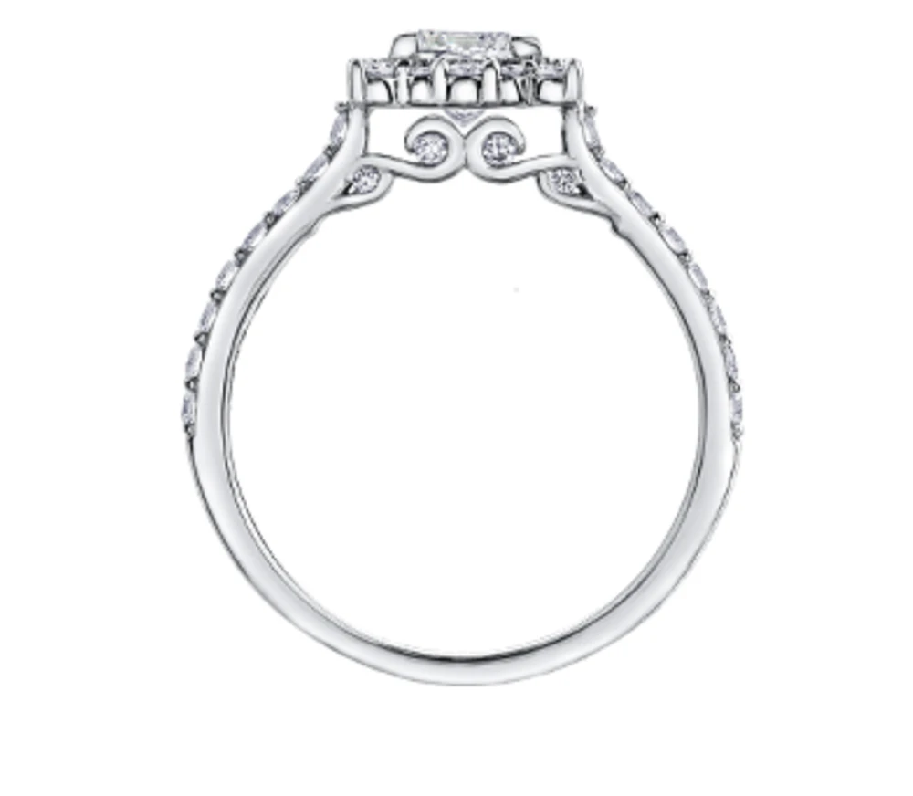 18K White Gold/Palladium Alloy (hypoallergenic) Princess Cut Halo Diamond Ring - Carat Total