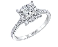 18K White Gold/Palladium Alloy (hypoallergenic) Princess Cut Halo Diamond Ring - Carat Total
