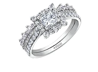 18K White Gold/Palladium Alloy (hypoallergenic) Princess Cut Halo Diamond Ring - Carat Total