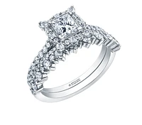 18K White Gold/Palladium Alloy (hypoallergenic) Princess Cut Halo Diamond Ring - Carat Total