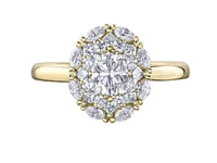18K Yellow Gold/Palladium Alloy (hypoallergenic) 1.18cttw Round Brilliant Halo Diamond Ring