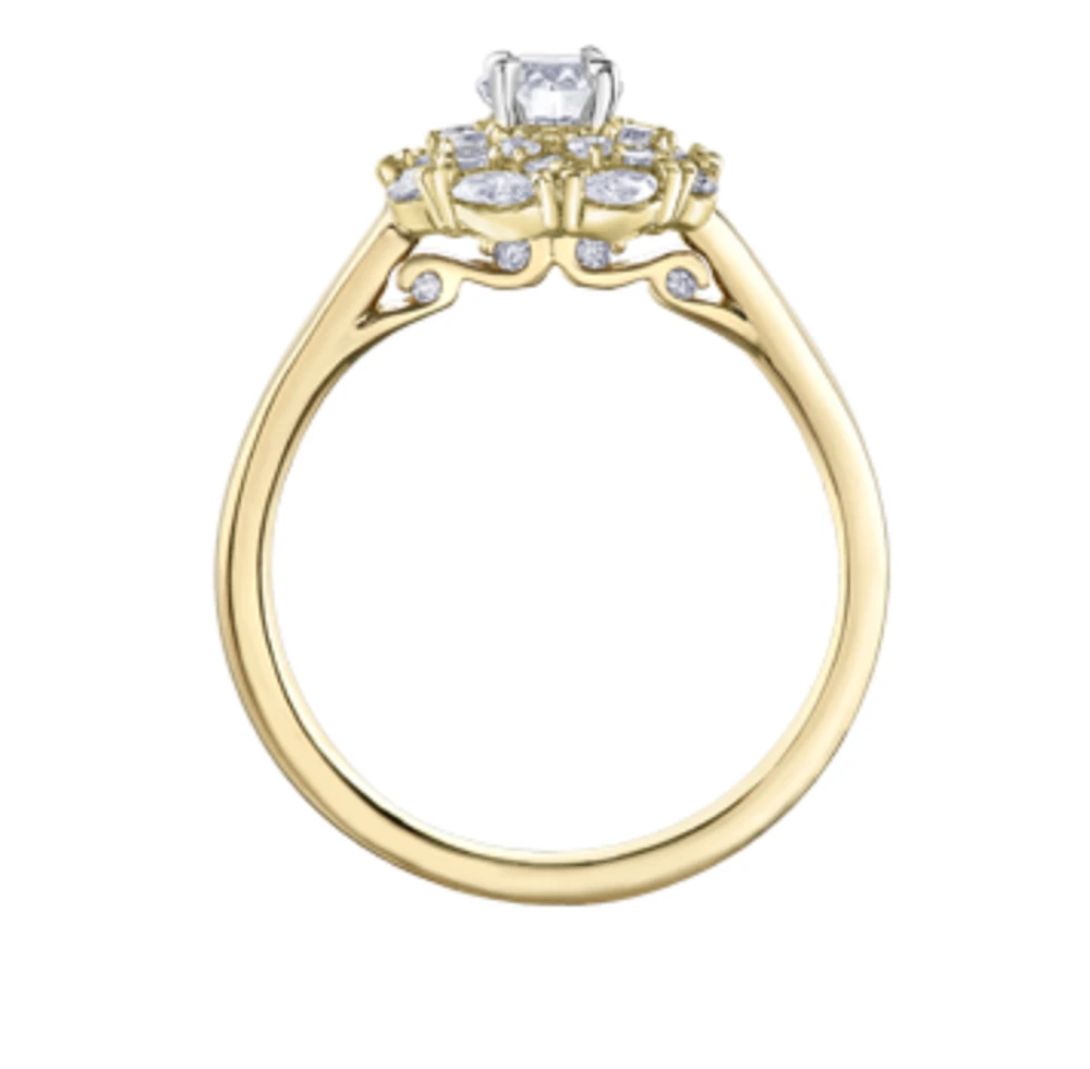 18K Yellow Gold/Palladium Alloy (hypoallergenic) 1.18cttw Round Brilliant Halo Diamond Ring