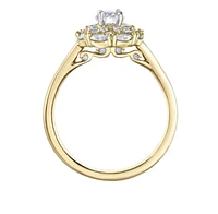 18K Yellow Gold/Palladium Alloy (hypoallergenic) 1.18cttw Round Brilliant Halo Diamond Ring