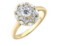 18K Yellow Gold/Palladium Alloy (hypoallergenic) 1.18cttw Round Brilliant Halo Diamond Ring