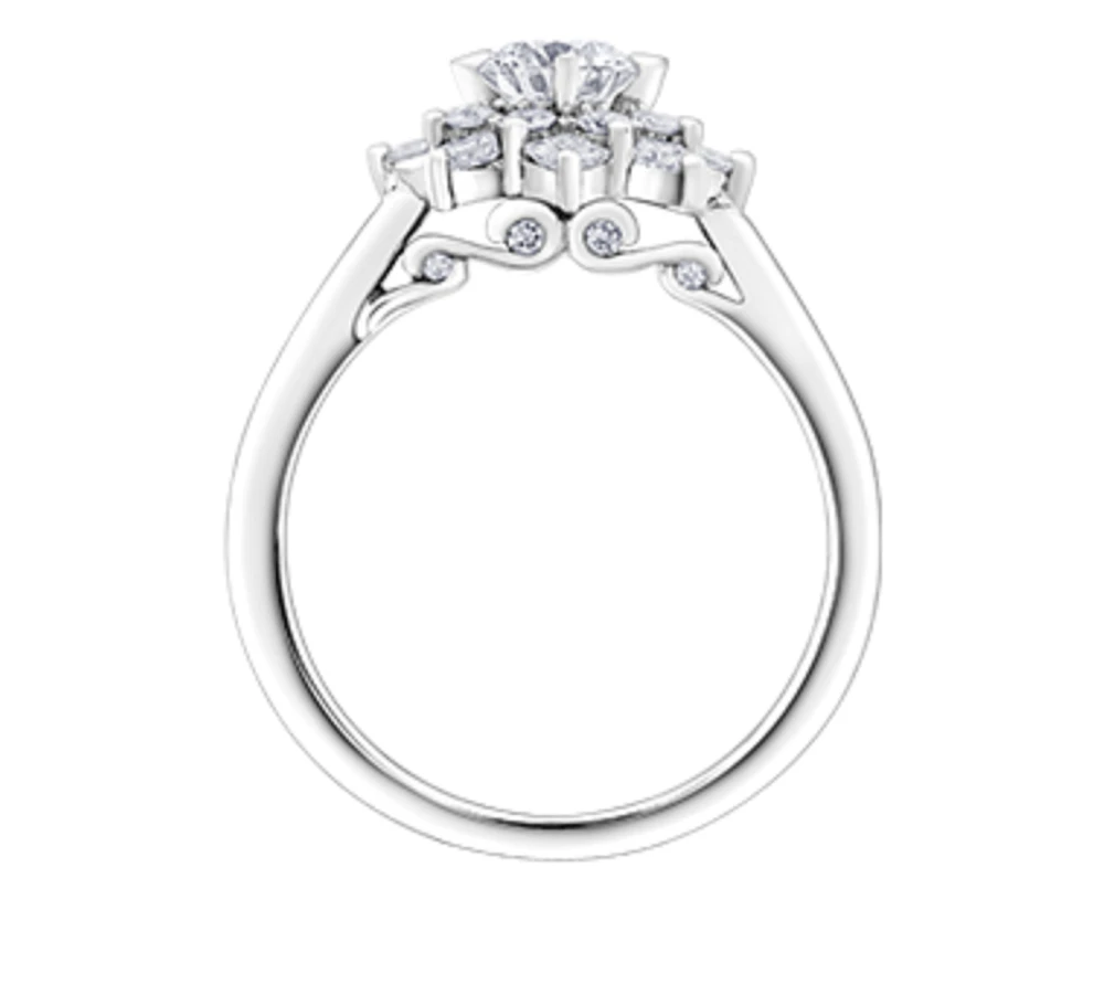 18K White Gold/Palladium Alloy (hypoallergenic) 1.15cttw Round Brilliant Halo Diamond Ring