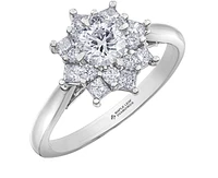 18K White Gold/Palladium Alloy (hypoallergenic) 1.15cttw Round Brilliant Halo Diamond Ring
