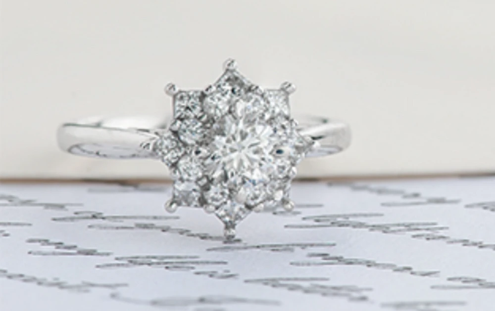 18K White Gold/Palladium Alloy (hypoallergenic) 1.15cttw Round Brilliant Halo Diamond Ring