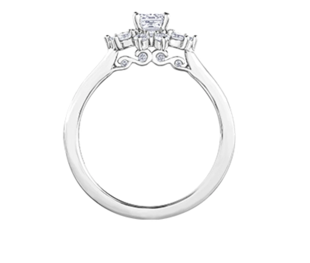 18K White Gold/Palladium Alloy (hypoallergenic) 1.01cttw Emerald Cut Halo Diamond Ring