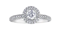 18K White Gold/Palladium Alloy (hypoallergenic) 1.70cttw Round Brilliant Halo Diamond Ring