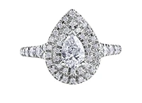 18K White Gold/Palladium Alloy (hypoallergenic) 1.00cttw Pear Shape Double Halo Diamond Ring