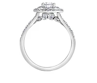 18K White Gold/Palladium Alloy (hypoallergenic) 1.00cttw Pear Shape Double Halo Diamond Ring