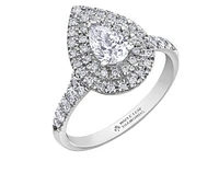 18K White Gold/Palladium Alloy (hypoallergenic) 1.00cttw Pear Shape Double Halo Diamond Ring