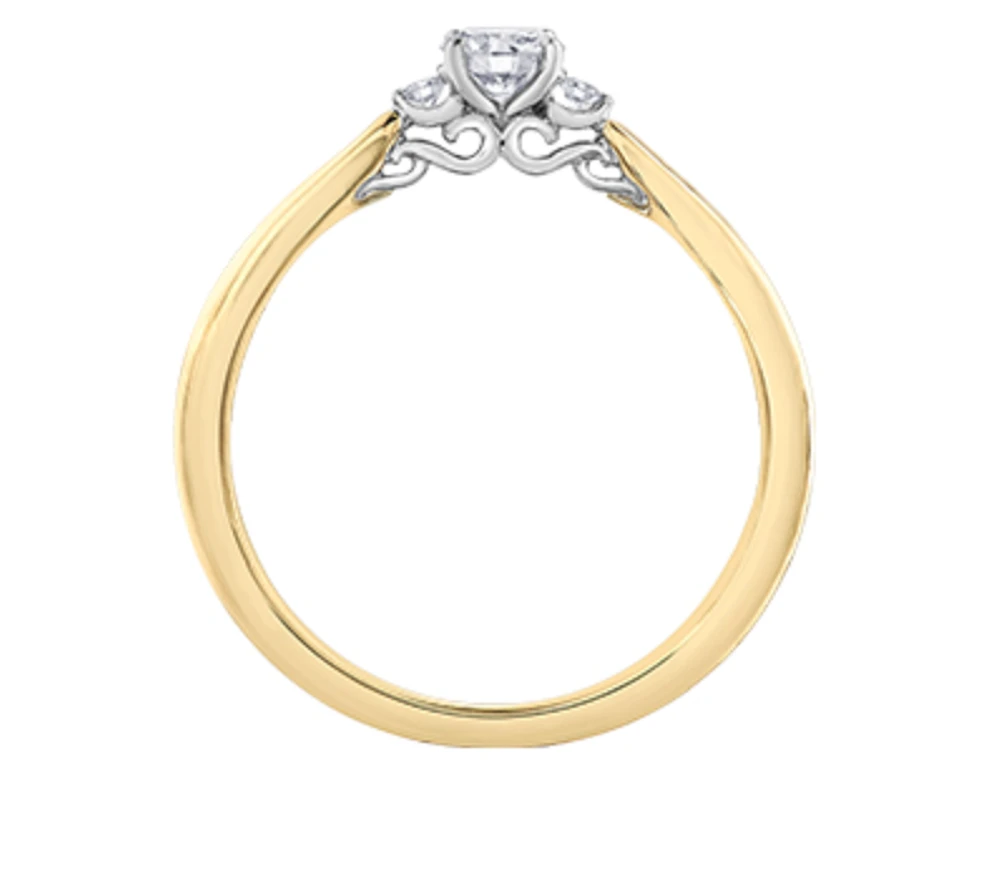 18K Yellow Gold/Palladium Alloy (hypoallergenic) 3 Stone Diamond Ring - Carat Total Weight