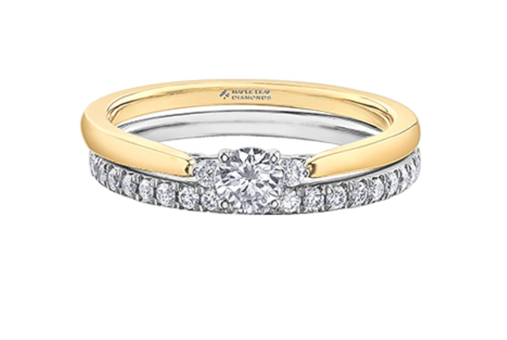 18K Yellow Gold/Palladium Alloy (hypoallergenic) 3 Stone Diamond Ring - Carat Total Weight