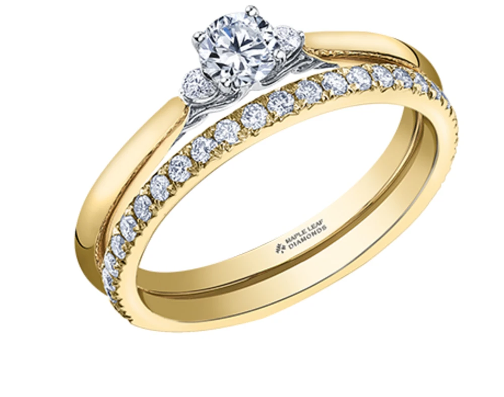 18K Yellow Gold/Palladium Alloy (hypoallergenic) 3 Stone Diamond Ring - Carat Total Weight
