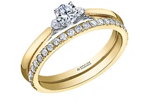18K Yellow Gold/Palladium Alloy (hypoallergenic) 3 Stone Diamond Ring - Carat Total Weight