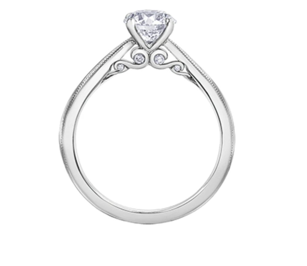 18K White Gold/Palladium Alloy (hypoallergenic) Round Brilliant Milled Edge Diamond Ring - Carat total
