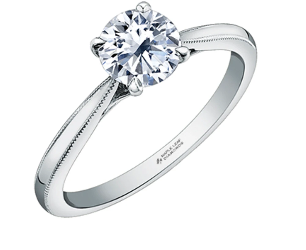 18K White Gold/Palladium Alloy (hypoallergenic) Round Brilliant Milled Edge Diamond Ring - Carat total