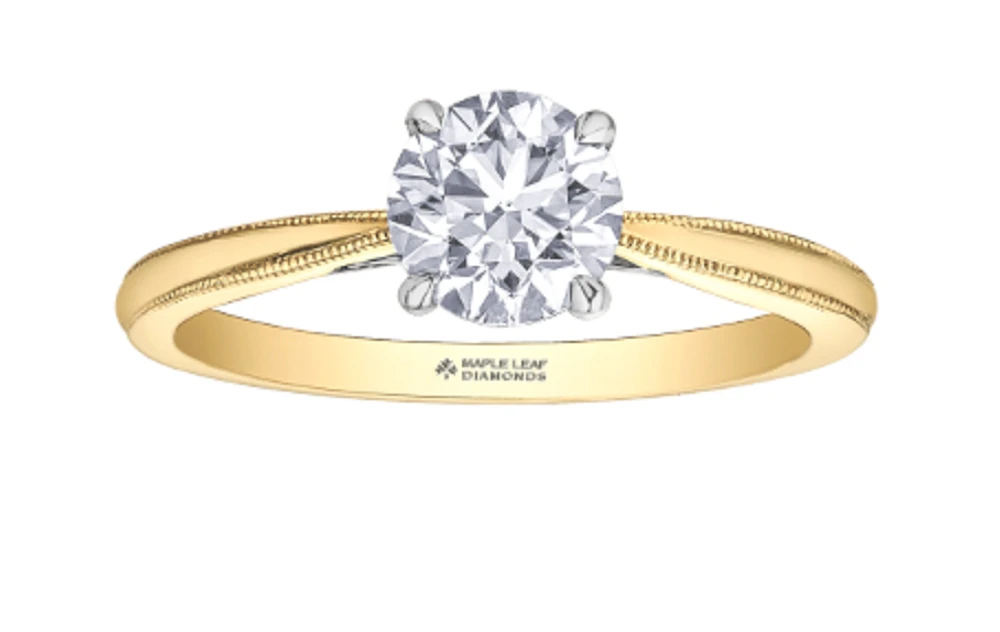 18K White Gold/Palladium Alloy (hypoallergenic) Round Brilliant Milled Edge Diamond Ring - Carat total