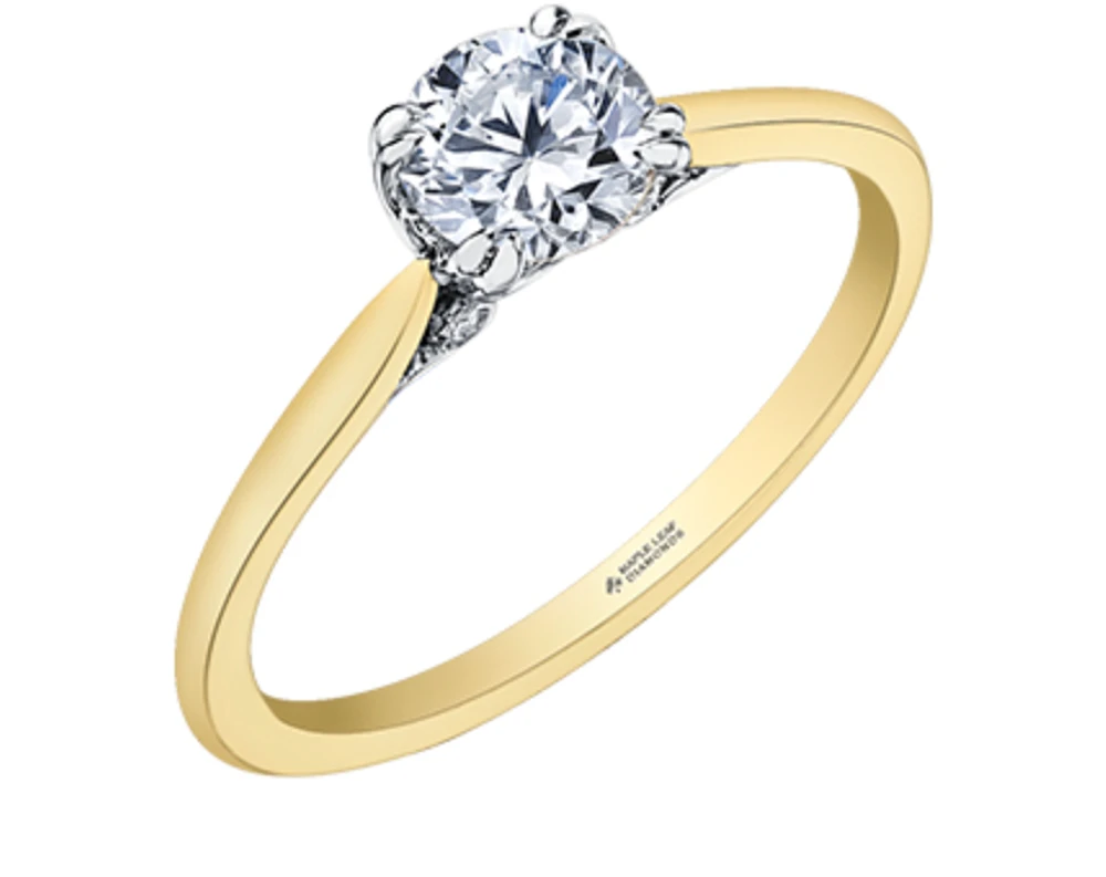 18K Yellow Gold/Palladium Alloy (hypoallergenic) Round Brilliant Solitaire Diamond Ring - Carat Total Weight / White/ Palladium