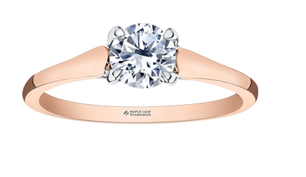 18K Rose Gold/Palladium Alloy (hypoallergenic) Round Brilliant Solitaire Diamond Ring - Carat Total Weight / White/ Palladium