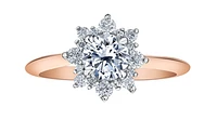 18K Rose Gold/Palladium Alloy (hypoallergenic) 1.02cttw Round Brilliant Halo Style Diamond Ring - White/ Palladium