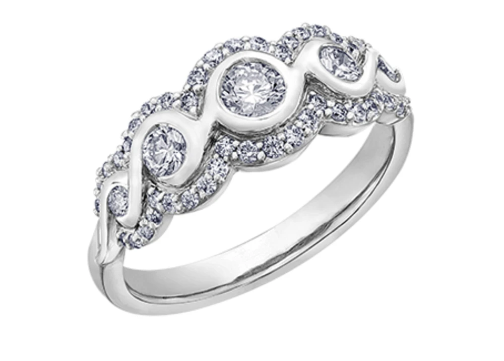 18K White Gold/Palladium Alloy (hypoallergenic) 0.62cttw Round Brilliant Multi-Stone Diamond Band