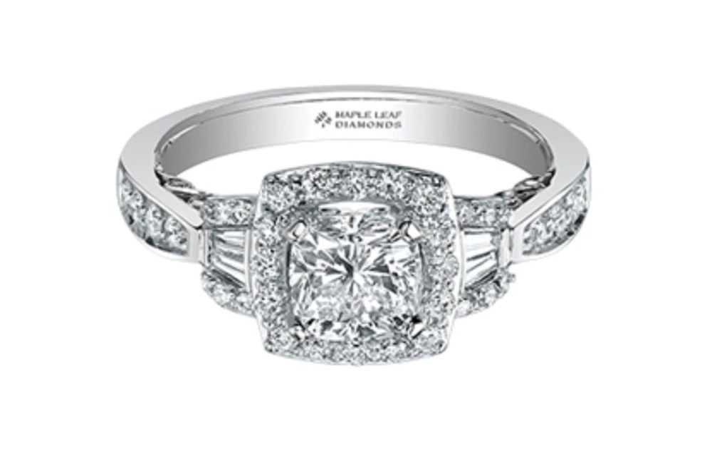18K White Gold/Palladium Alloy (hypoallergenic) 0.91-1.52cttw Cushion Cut Halo Diamond Ring - / Carat Total
