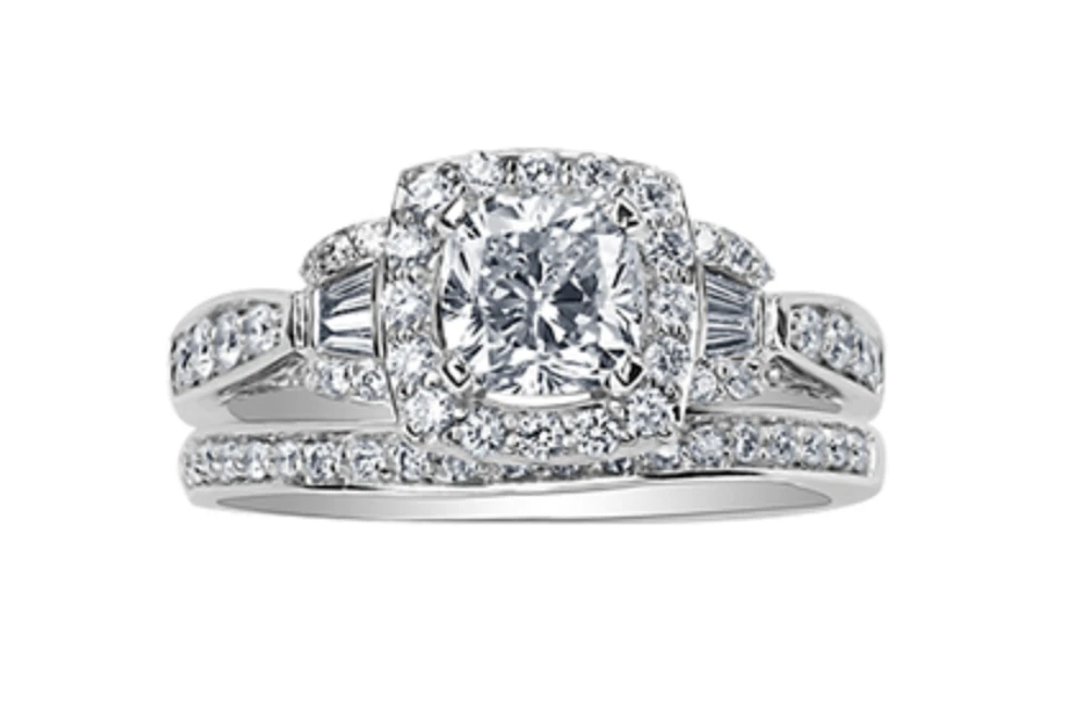 18K White Gold/Palladium Alloy (hypoallergenic) 0.91-1.52cttw Cushion Cut Halo Diamond Ring - / Carat Total