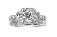 18K White Gold/Palladium Alloy (hypoallergenic) 0.91-1.52cttw Cushion Cut Halo Diamond Ring - / Carat Total