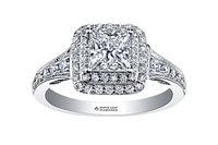 18K White Gold/Palladium Alloy (hypoallergenic) 0.65-1.50cttw Princess Shape Double Halo Diamond Ring - / Carat Total 5