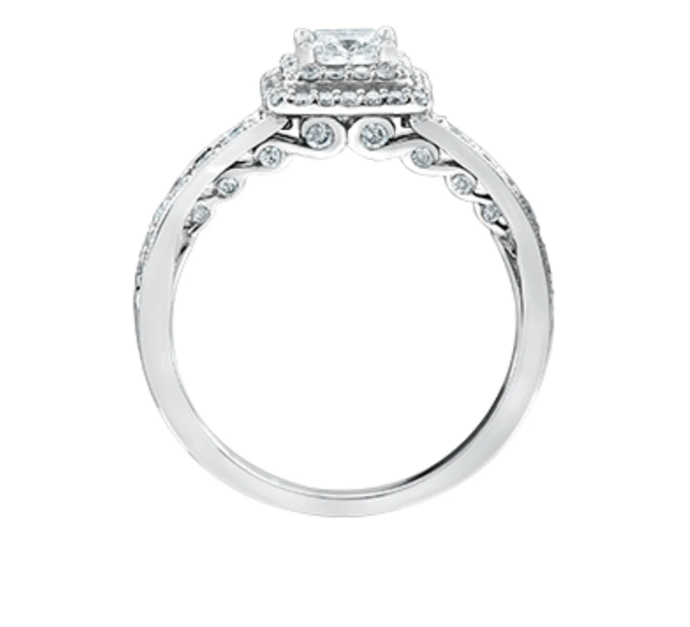 18K White Gold/Palladium Alloy (hypoallergenic) 0.65-1.50cttw Princess Shape Double Halo Diamond Ring - / Carat Total 5