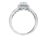 18K White Gold/Palladium Alloy (hypoallergenic) 0.65-1.50cttw Princess Shape Double Halo Diamond Ring - / Carat Total 5