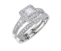 18K White Gold/Palladium Alloy (hypoallergenic) 0.65-1.50cttw Princess Shape Double Halo Diamond Ring - / Carat Total 5