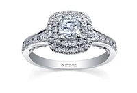 18K White Gold/Palladium Alloy (hypoallergenic) 0.65-1.50cttw Cushion Cut Double Halo Diamond Ring - / Carat Total