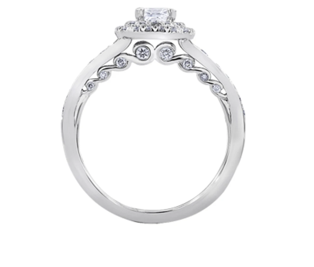 18K White Gold/Palladium Alloy (hypoallergenic) 0.65-1.50cttw Cushion Cut Double Halo Diamond Ring - / Carat Total