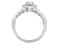 18K White Gold/Palladium Alloy (hypoallergenic) 0.65-1.50cttw Cushion Cut Double Halo Diamond Ring - / Carat Total