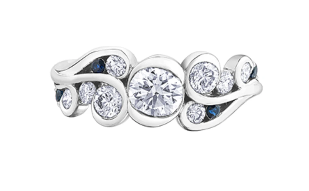 14K White Gold 1.00cttw Diamond & Sapphire Ring, 6.5